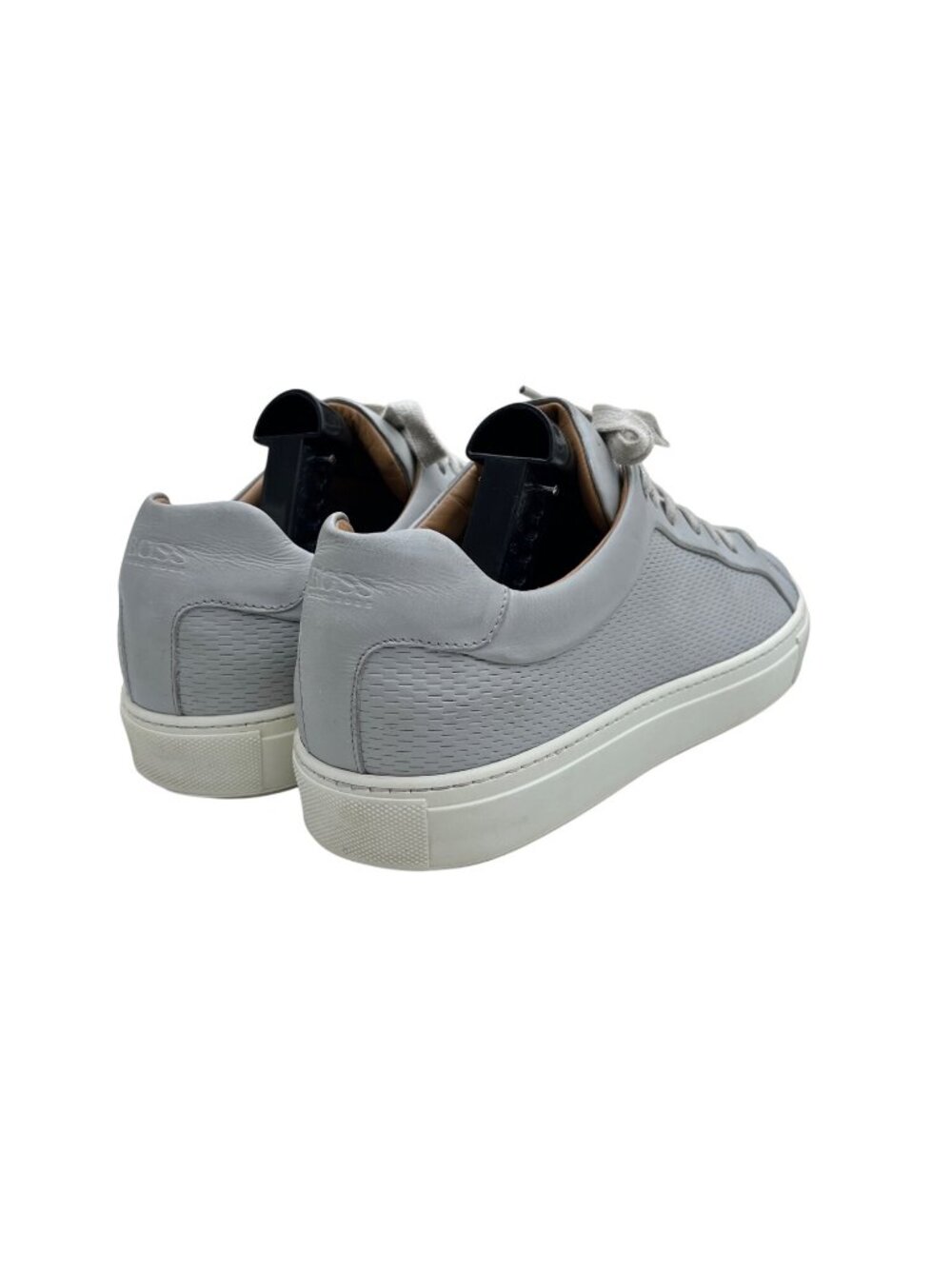 Hugo Boss Mens Italian Leather Sneakers Size 12 Light Gray Textured Design - Picture 4 of 6